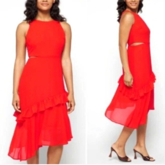🍀❤️ NWT-SAM EDELMAN-Side-Cut-Ou-Ruffle Hem Dress - Picture 5 of 9